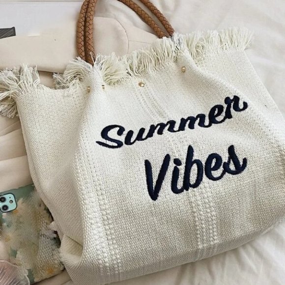 Letter Embroidered Fringe Trim canvas Crochet Bag - Picture 3 of 8